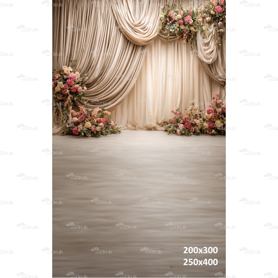 Tło fotograficzne „Elegancka draperia z kwiatową oprawą” | E_786